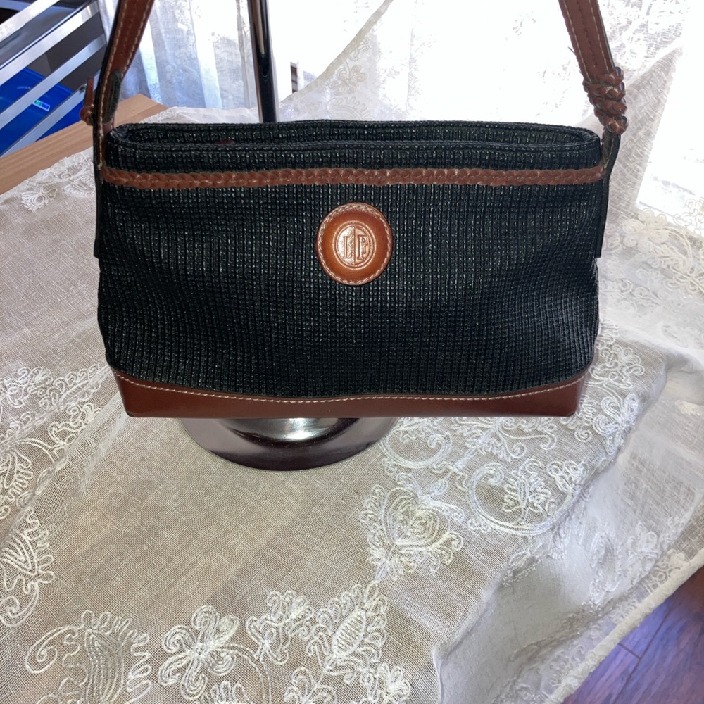 Vintage Leslie Fay Black and Brown Woven Handbag